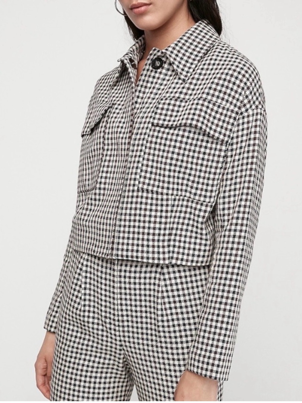 Express BlackWhite Gingham Check Print Cropped Jacket dark light academia Size S